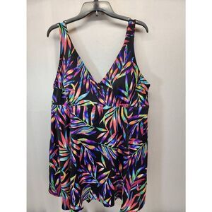 Avenue Swim Dress Women's Plus 24 Colorful Foliage Summer Swimsuit One Piece